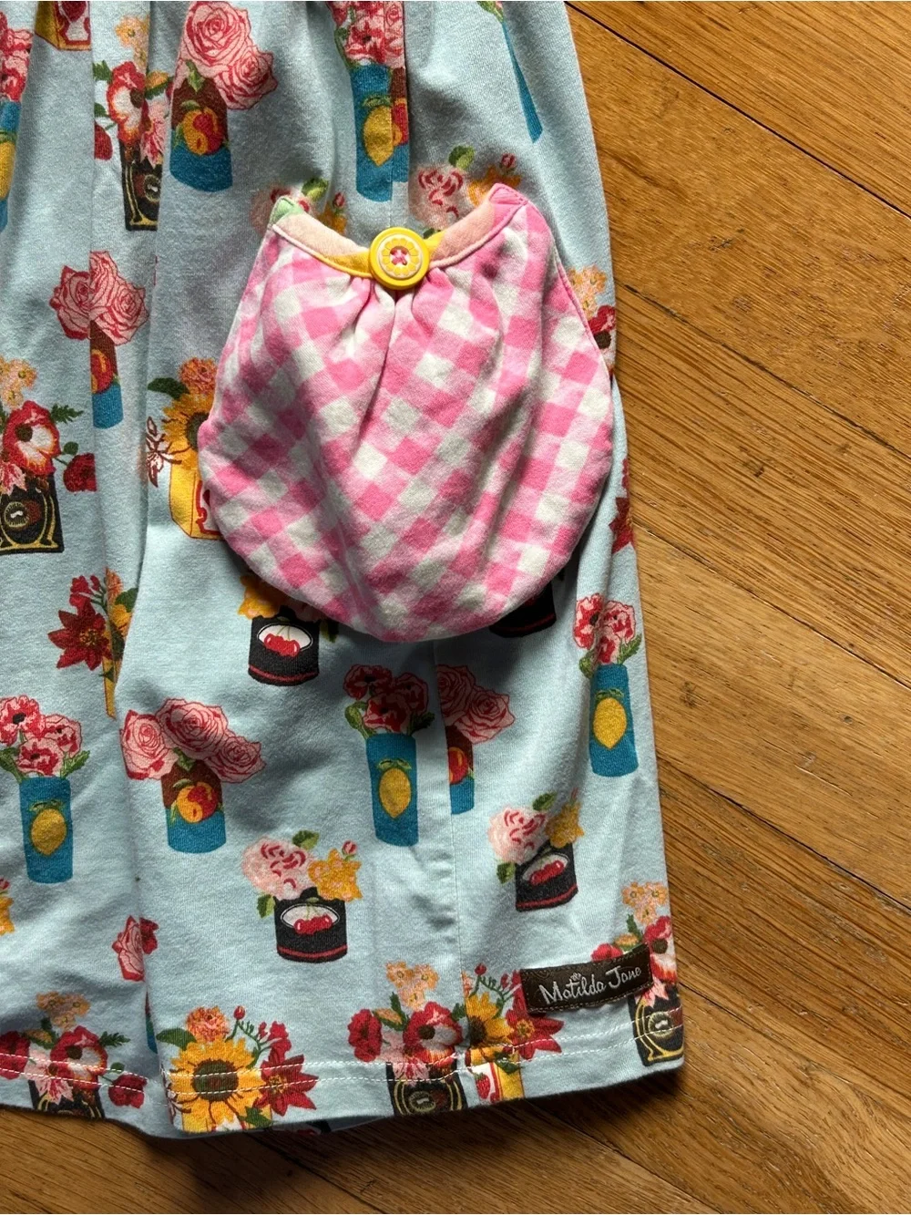 Matilda Jane Light Blue Floral Sundress with Pink Check Pockets
